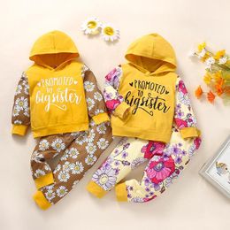 kids Clothing Sets Girls Flower print outfits Children Hooded letter Tops+Floral pants 2pcs/set Spring Autumn fashion baby clothes