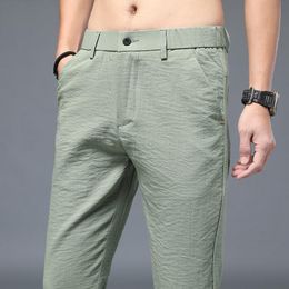 Mens Pants Brand Men 2021 Summer Design Casual Hombres Pantalones Slim Pant Male Trousers Green Fashion Business Tie Man
