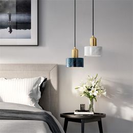 Pendant Lamps Nodic Marble LED Lights Modern Copper Iron Bedroom Bedside Hanging Lamp Dining Room Restaurant Living