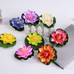 10 CM Dia Floating Artificial Flower Lotus Ornament Aquarium Fish Tank Pond Water Lily Simulation Flowers For Garden Home Decoration