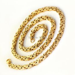 18''-32" Small 5mm Stainless Steel Square Byzantine Chain Necklace Yellow Gold Chains