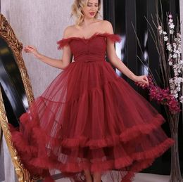 Burgundy Prom Dresses Evening Gowns Arabic Middle East Dubai Outfits Off Shoulder Women White Formal Long Date Dinner