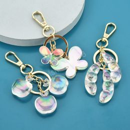 Colorful Acrylic Butterfly Pea Apple Keychain For Man Women Bag Car Key Chain Pendant Accessories Key Rings Jewelry Gifts