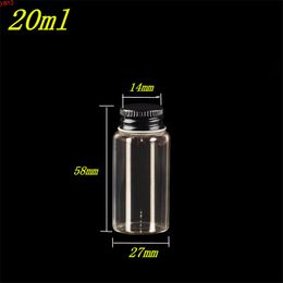 27x58x14mm 20ml Transparent Clear Mini Glass Bottles Screw Cap Black Aluminium Jars Empty Vials 50pcshigh qty