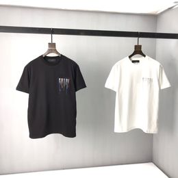 2021ss 봄 여름 새로운 고급 면 인쇄 반팔 라운드 넥 패널 티셔츠 사이즈: m-l-xl-xxl-xxxl 색상: 블랙 화이트 f4ex