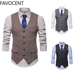 Smart Casual Suit Vest Men Business Waistcoat Fashion Formal Dress Single Breasted Classic V-neck Wedding Top 210923