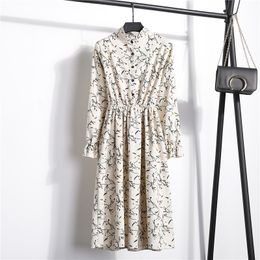 JXMYY High Elastic Waist Corduroy Vintage Dress A-line Women Full Sleeve Flower Plaid Print Dresses Slim Feminino 210412