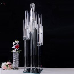 decoration New style hold sliver mirror bottom acrylic orchid wedding flower stand Centrepieces candle stand decor for wedding table idea senyu934