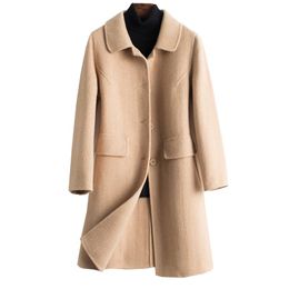 Women's Wool & Blends Autumn Winter Double-sided Cashmere Coats Womens Fashion Medium Long Herringbone Pattern Doll Collar Woollen Coat Cloth