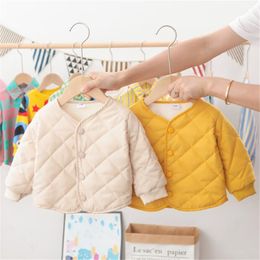 2024 autumn winter new cotton cardigan baby children plus velvet liner comfortable warm coat fashion boys girls solid color clothing