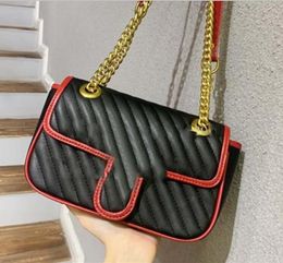 Newset Diagonal Stripes Bags Love heart V Wave Pattern Satchel Chain Handbag Women Purse Genuine Leather Shoulder Bag 23cm