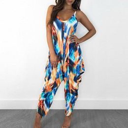 Women's Jumpsuits & Rompers Womens Jumpsuit Plus Size Simplicity Sexy Ruffles Printing Comfortable V-neck Mixed Colour SleevelessTrousers Jum