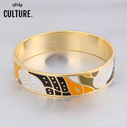 Dropshipping Big Geometry Designs Bracelet Vintage Gold-color Stainless Steel Enamel Bangles for Women Ethnic Jewellery Q0720