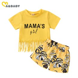 6M-5Y Summer Fashion Kid Baby Girl Clothing Set MAMA's Letter Tassel Tops Shorts Outfits Costumes 210515