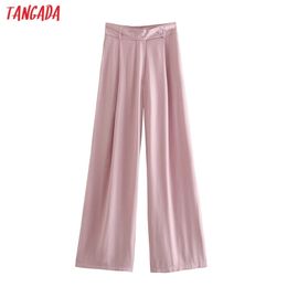 Tangada Fashion Women High Quality Pink Long Suit Pants Trousers Zipper Office Lady Pantalon JE117 210915