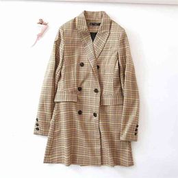 Autumn Women Plaid Blazers Coats Office Lady Double Breasted Slim Blazer Outerwear Female Elegant Casual Clothing 210513