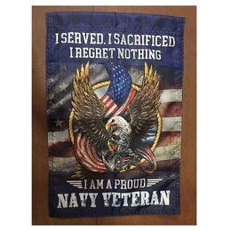 I am Proud Navy Veteran Garden Flag, 100D Polyester Fabric , One Layer Single Side Printing with 80% Bleed