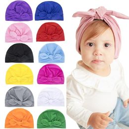 Baby Bow Turban Hats 12 Colours Infants Toddler Rabbit Ears Caps Solid Colour Knot Headbands Hat Beanie Cap