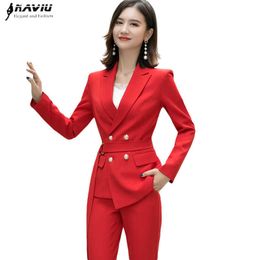 Fashion Business Professional Pants Suit Women Formal Long Sleeve Blazer and Trousers Office Ladies Work Wear 210604