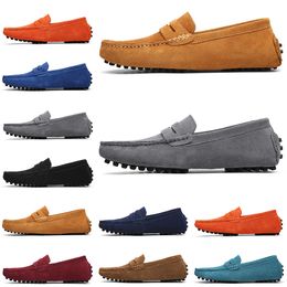 High quality Non-Brand casual suede shoes black light blue wine red Grey orange green brown mens slip on lazy Leather shoe sneakers szie 38-45