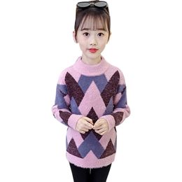 Children's Turtleneck Geometric Sweater For Girls Casual Style Sweatshirt Spring Autumn Girl Clothes 6 8 10 12 14 210527