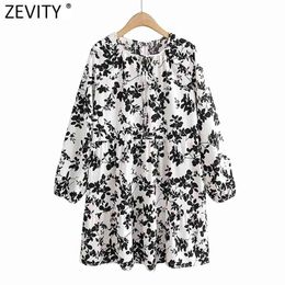 Women Vintage O Neck Bow Black Leaves Floral Print Dress Chic Female Lantern Sleeve Casual Straight Vestido DS5012 210416