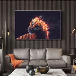 Canvas Painting Tiger Fire Posters And Prints Animal Pictures Wall Art For Living Room Modern Home Decoration