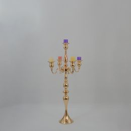 centerpieces wholesale UK - Candle Holders 10pcsCandle 5-arms Metal Gold Candelabras Crystal Candlesticks For Wedding Event Centerpieces