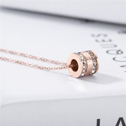 Pendant Necklaces 2021 Korean Style Titanium Steel Necklace Zircon Middle Number Clavicle Chain Rose Gold Women's