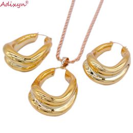 Adixyn Irregular Rose Gold Colour Jewellery Sets Hollow Round Necklace&Earring&Pendant For Women/Girls Birthday Party Gift N03198 H1022