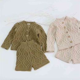 0-3Yrs Infant Baby Boys Girls Long Sleeve Pure Color Knit Clothing Sets Suit Autumn Winter Kids Boy Girl Clothes 210521