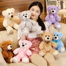 35CM Cute Colorful Bow Tie Bear Doll Plush Toy Hug Bear Doll Children Birthday Gift Pillow Teddy bear Home Living Room Bedroom Y211119