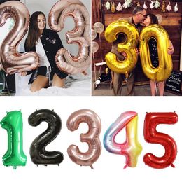 2021 40inch Big Foil Birthday Balloons Helium Number Balloons Happy Birthday Party Decorations Kids Toy Figures Wedding Bridal Air Globos