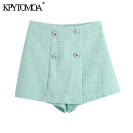 Women Chic Fashion With Buttons Tweed Shorts Skirts High Waist Side Zipper Female Skorts Mujer 210420