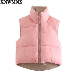 Spring Pink Cropped Vest Coat Women Fashion Warm Sleeveless Parkas High Collar Waistcoat Female Casual Outerwear Chic Top 210520