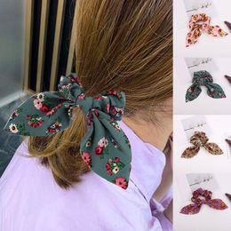 Fashion Bowknot Elastic Hair Bands Women Floral Print Rabbit Ear Bow Hair Ring Scrunchie Ponytail Holder Rope Hair Accessories