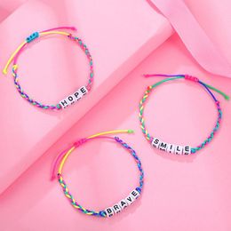 Bangle Cute Children Colorful Rope Chain Letters Positive Energy English Words Candy Color Acrylic Charm 2021 Fashion Jewelry