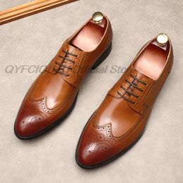 Italian Genuine Leather Oxford Shoes For Men Dressing Wedding Mens Brogues Formal Shoes Lace Up Male Dress Shoes Black Brown