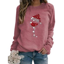 Womens Christmas Sweatshirt Jumper Santa Wine Glass Xmas Hoodie Pullover Tops Women's Hoodies & Sweatshirts