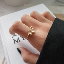 Cluster Rings Bee 925 Sterling Silver Gold Colour Adjustable Simple Fashion Design Cute For Women Romantic Charms Fine Jewellery