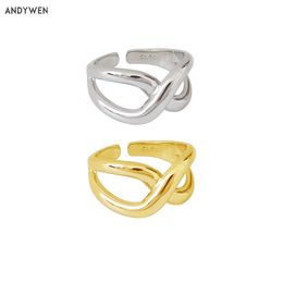 ANDYWEN 925 Sterling Silver Gold Slim Cross Resizable Women Rings Fashion Luxury Rock Punk Thick Large Jewellery 210608