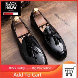 Handmade Fashion Tassel Loafers Black Bottom Leather Gentleman Fashion Stress Shoes Men Business Driving Shoes H1125