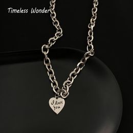 Timeless Wonder Titanium Heart Pave Chains Necklace Women Jewellery I Love You Kpop Designer Emo Ins Gift Goth Egirl Japan US 6527 Chokers