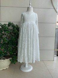 Full White Lace Girls Party Dress for Wedding Children Hallow Out Embroidery kids' Clothing 210529
