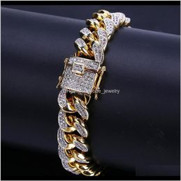 Link Bracelets Jewelry18K White Gold Iced Out Cz Zirconia Miami Cuban Link Chain Bracelet 10 14 18Mm Rapper Hip Hop Curb Jewelry Gifts For B