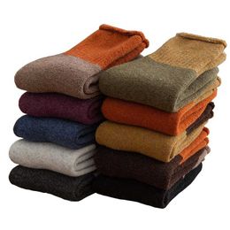 Winter Women's Thicken Warm Harajuku Retro Colour Combination Hemming High Quality Wool Fashion Cashmere Cotton Socks 5 Pair 211204