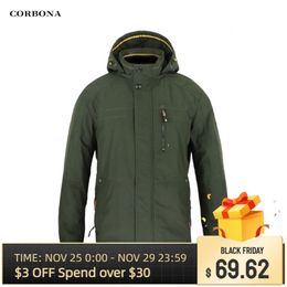 CORBONA Style Autumn Mens Jacket Windproof Outdoor Detachable Hat 100% Cotton Lining High Collar Business Casual Coat 211126