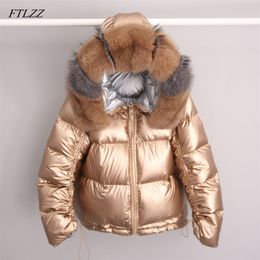 Winter Jacket Women White Duck Down Big Aritificial Fur Outwear Waterproof Loose Coat Thick Warm Parka 210430