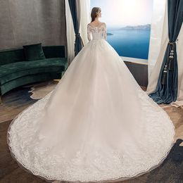 Princess Bridal Gowns Appliqued Lace Appliques O Neck Back Lace Up Floor Length Wedding Dresses Custom Made Vestido de noiva