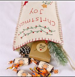 Burlap Embroidery Christmas Socks 46*18cm Kids Gift Candy Bag Santa Snowman Design Burlap Embroidery Xmas Decorative Stocking GGE1703